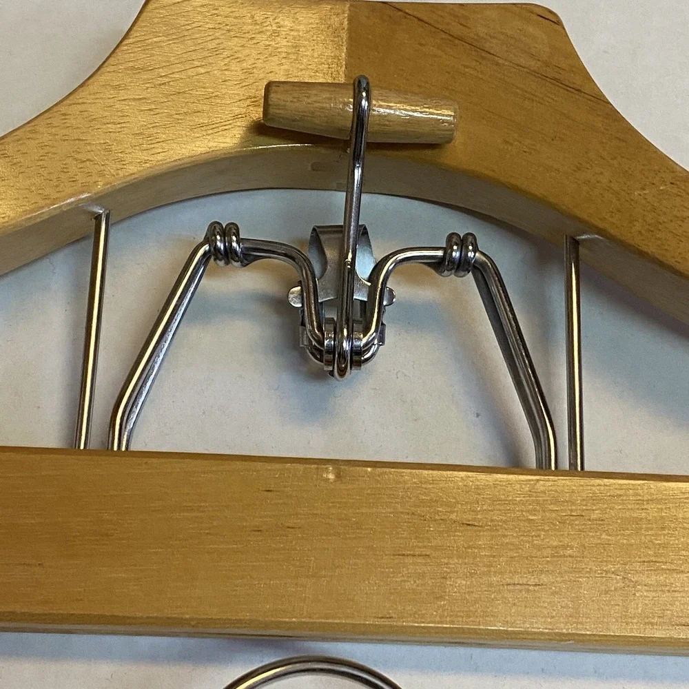Vintage Wooden Maple Metal Suit Hangers Mid Century Modern Lot of 2